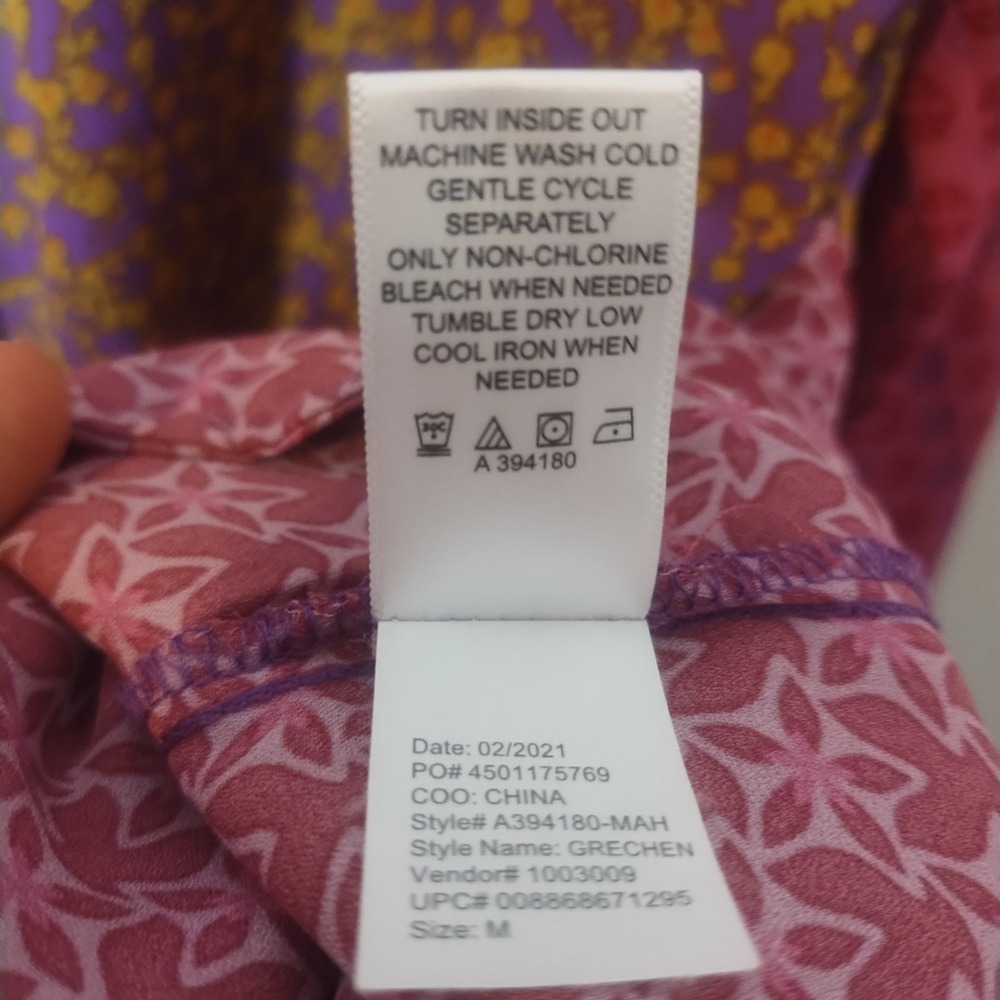 LOGO Lori‎ Goldstein Purple Floral Peasant Button Up Blouse Sz M Boho Oversized - Picture 6 of 8